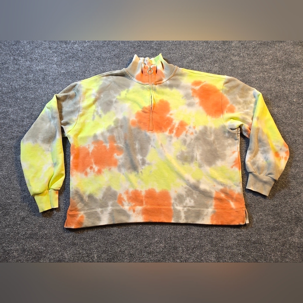 Lou & Grey Neon Tie Dye Ring Pull Quarter Zip Fleece Sweatshirt Size Small